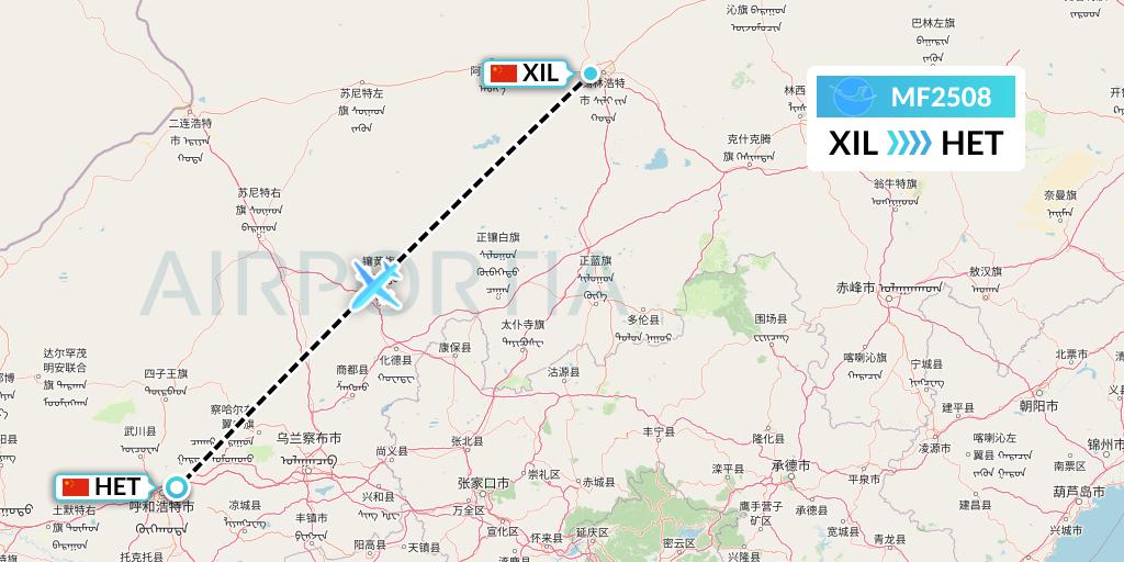 MF2508 Xiamen Airlines Flight Map: Xilinhot to Hohhot