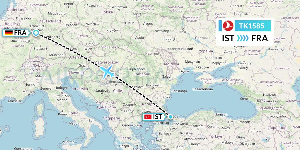 TK1585 Turkish Airlines Flight Map: Istanbul to Frankfurt
