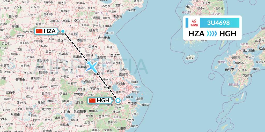 3U4698 Sichuan Airlines Flight Map: Jinan to Hangzhou