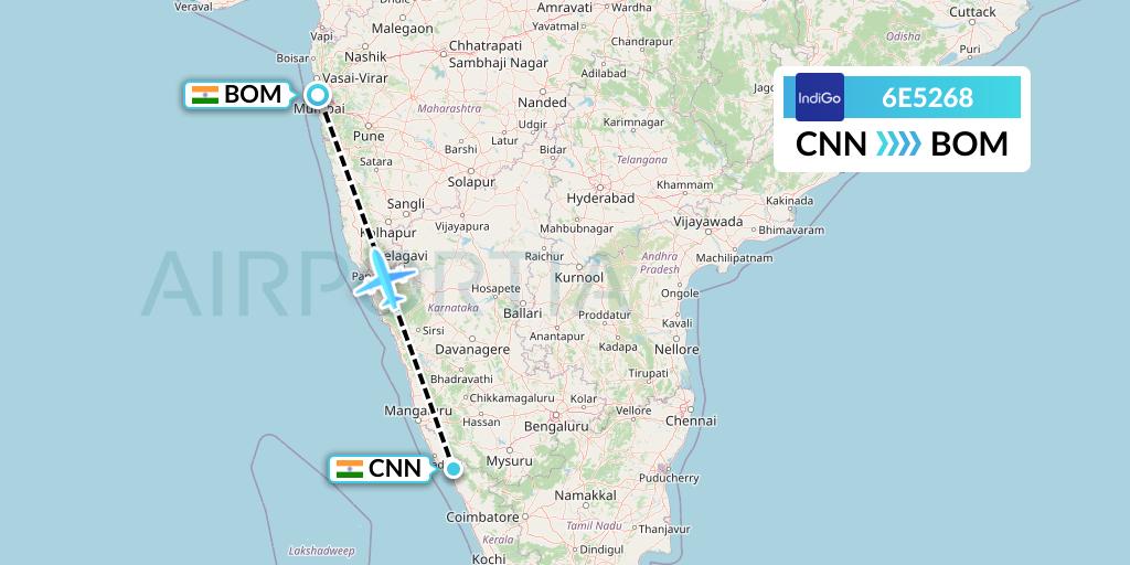 6E5268 IndiGo Airlines Flight Map: Mattannur to Mumbai