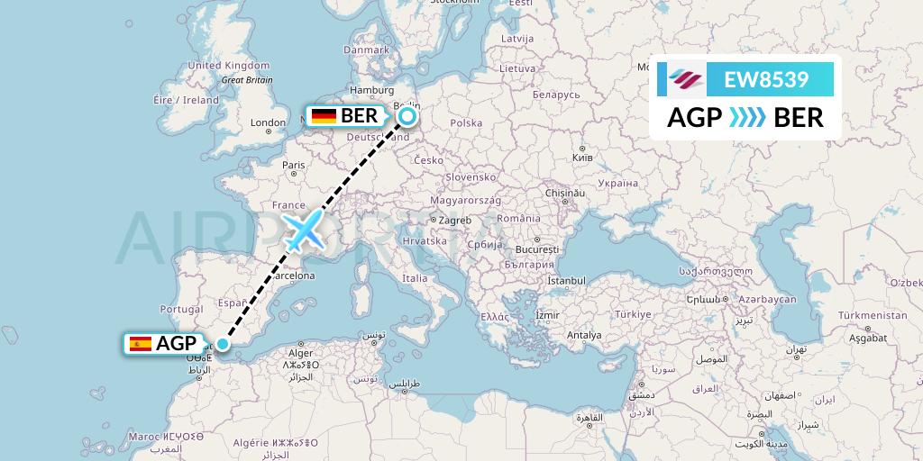 EW8539 Eurowings Flight Map: Malaga to Berlin