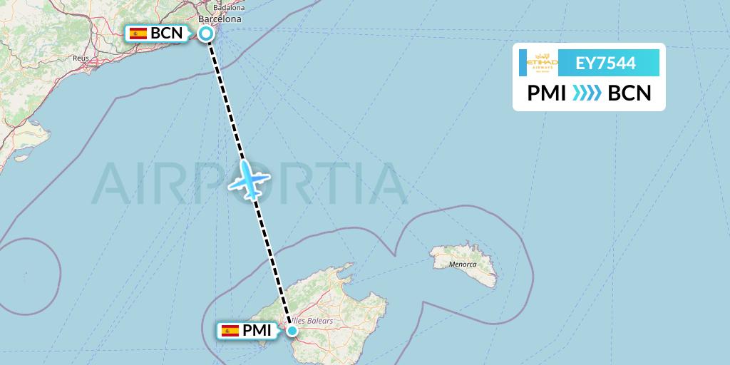 EY7544 Etihad Airways Flight Map: Palma de Mallorca to Barcelona