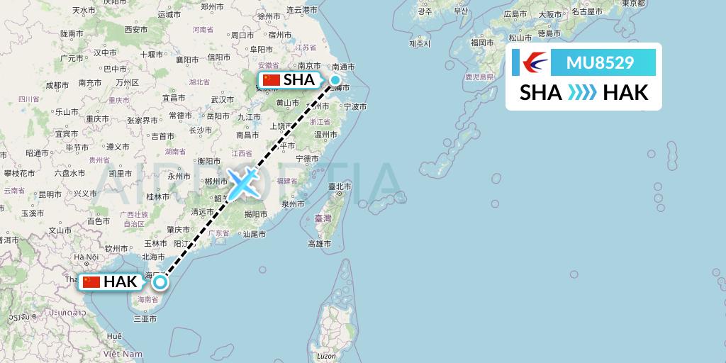 MU8529 China Eastern Airlines Flight Map: Shanghai to Haikou