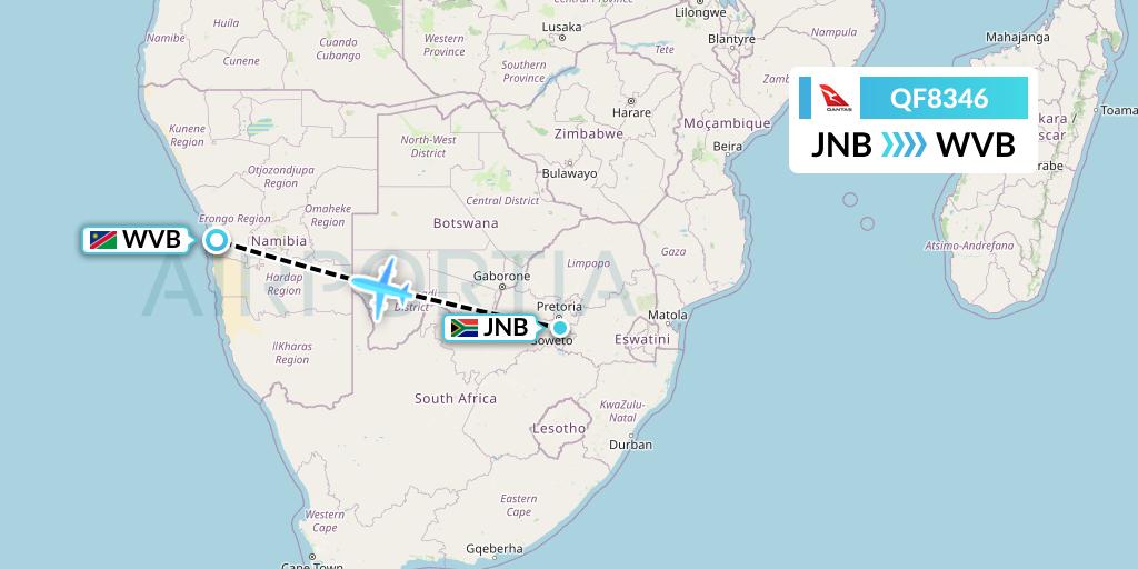 QF8346 Qantas Flight Map: Johannesburg to Walvis Bay