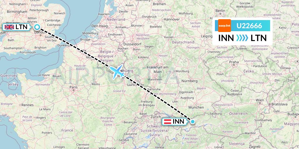 U22666 EasyJet Flight Map: Innsbruck to London
