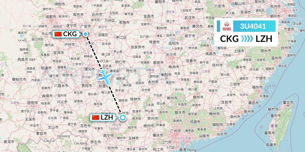 3U4041 Sichuan Airlines Flight Map: Chongqing to Liuzhou