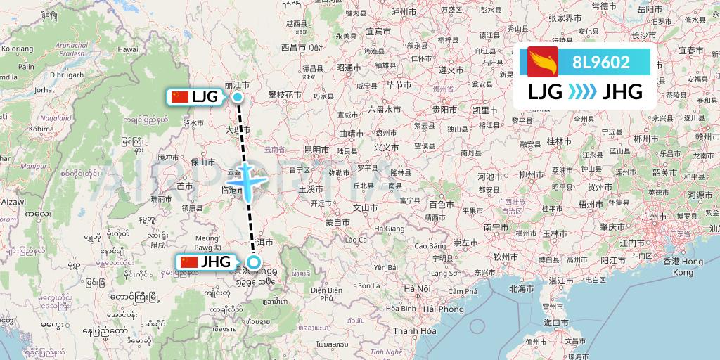 8L9602 Lucky Air Flight Map: Lijiang to Jinghong