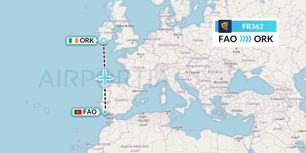 FR362 Ryanair Flight Map: Faro to Cork