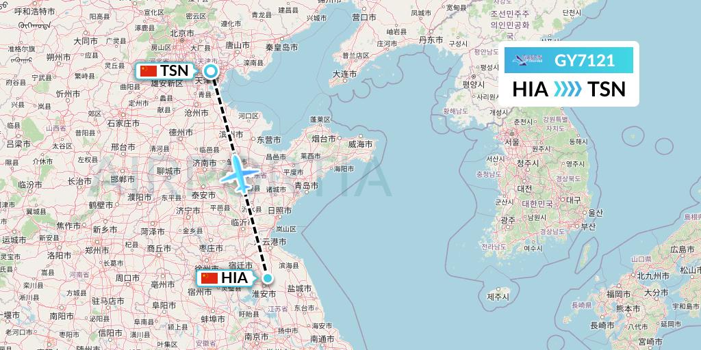 GY7121 Colorful GuiZhou Airlines Flight Map: Huai'an to Tianjin