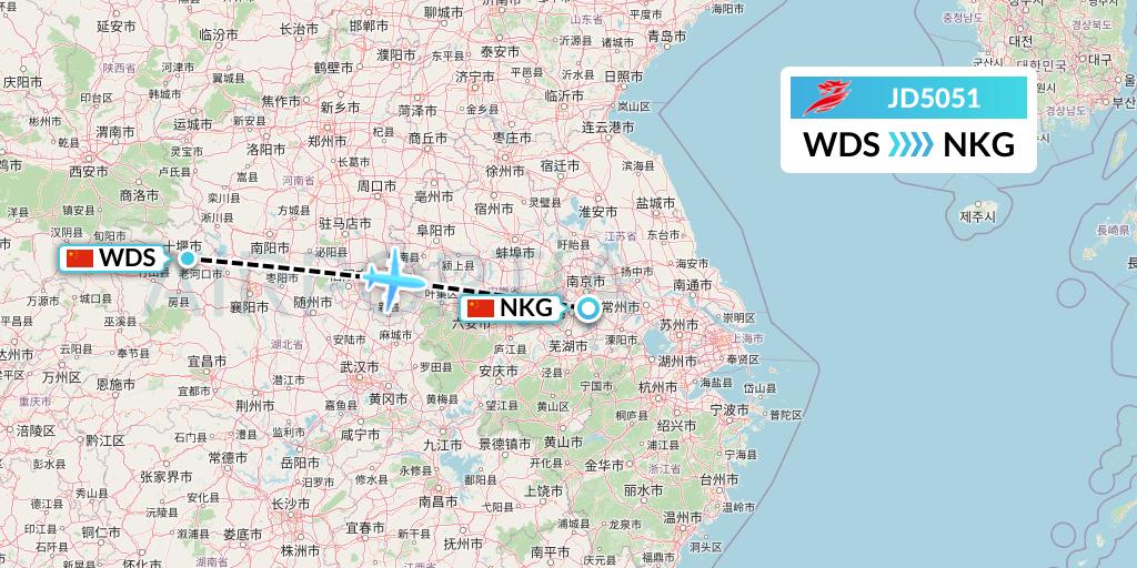 JD5051 Capital Airlines Flight Map: Shiyan to Nanjing