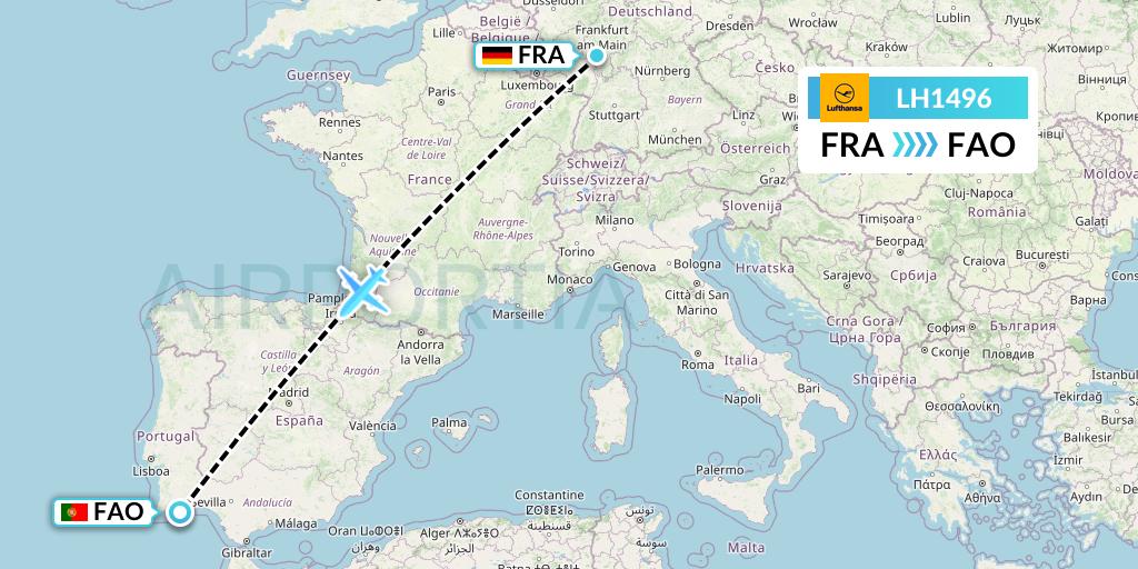 LH1496 Lufthansa Flight Map: Frankfurt to Faro