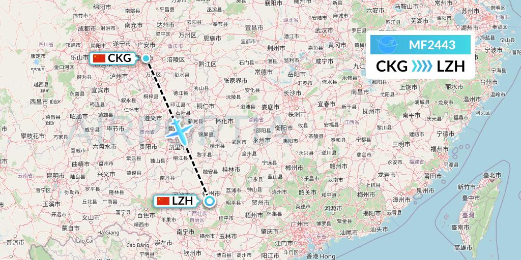 MF2443 Xiamen Airlines Flight Map: Chongqing to Liuzhou