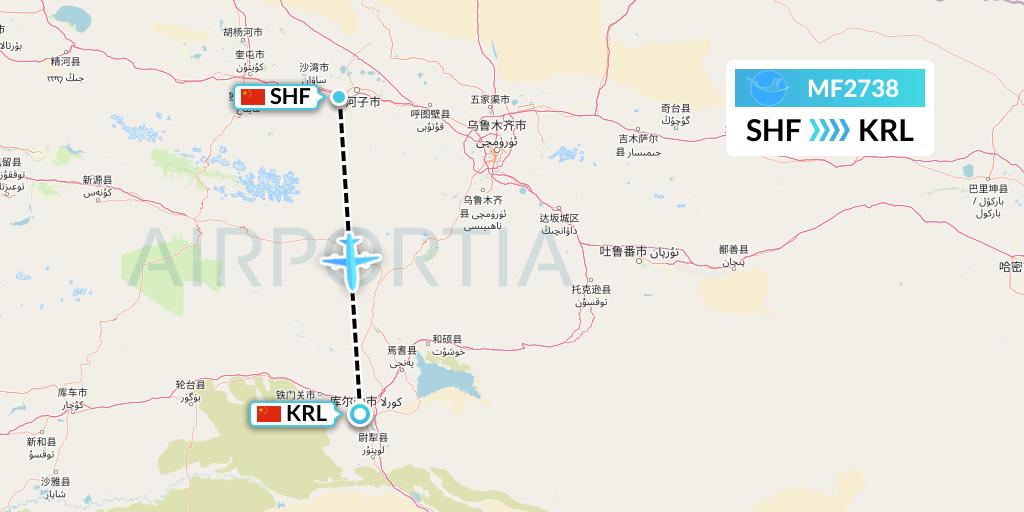 MF2738 Xiamen Airlines Flight Map: Shihezi to Korla