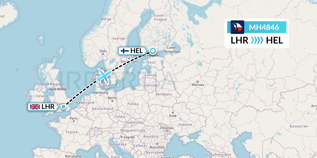 MH4846 Malaysia Airlines Flight Map: London to Helsinki
