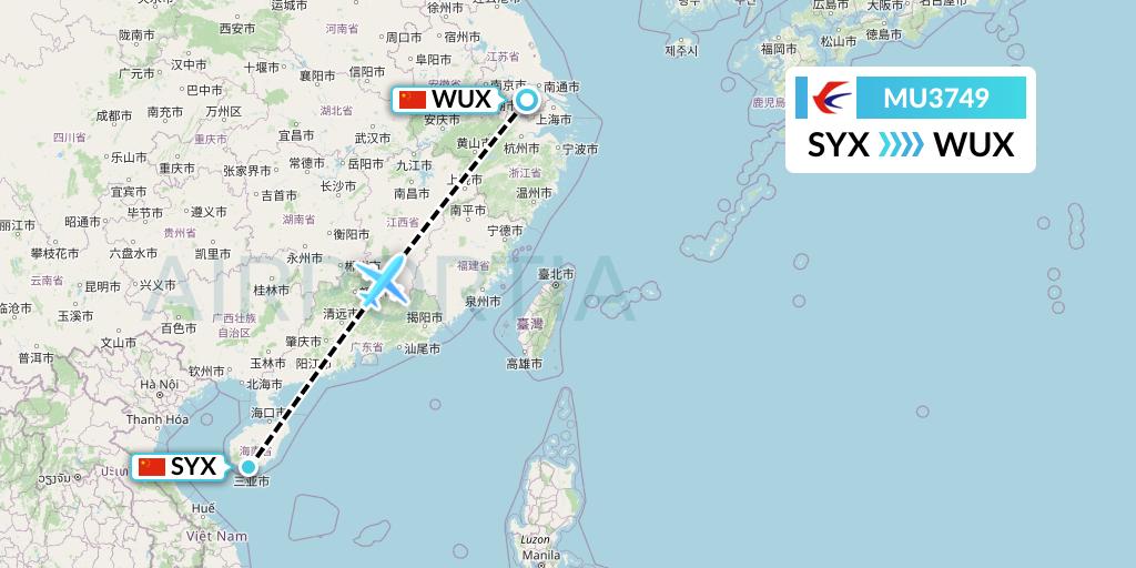 MU3749 China Eastern Airlines Flight Map: Sanya to Wuxi