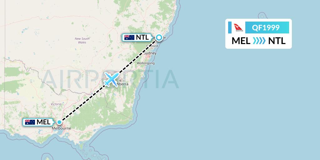 QF1999 Qantas Flight Map: Melbourne to Newcastle