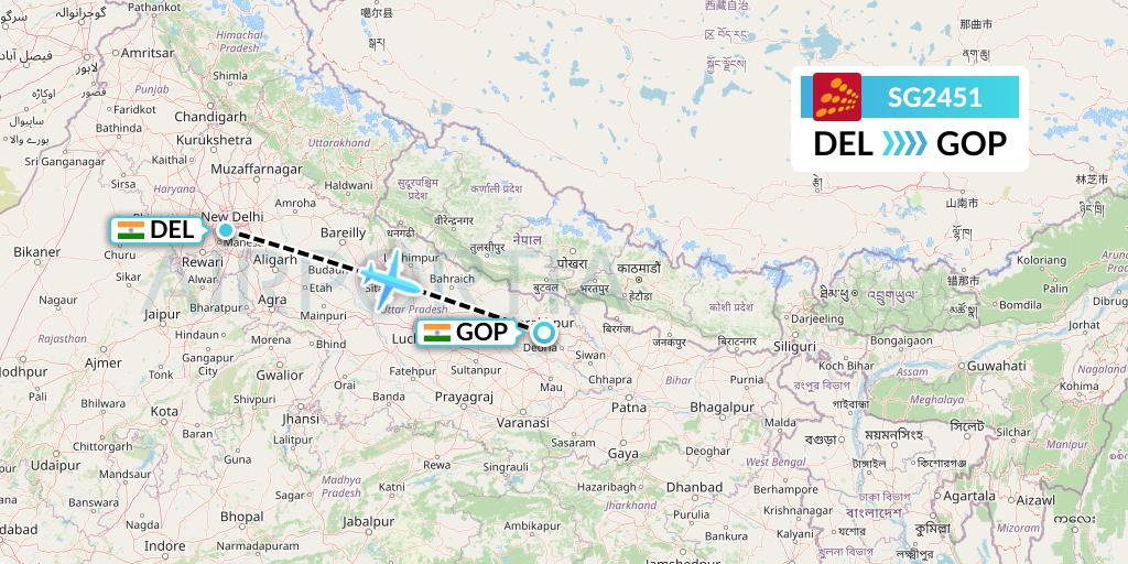 SG2451 SpiceJet Flight Map: Delhi to Gorakhpur