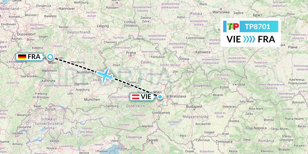 TP8701 TAP Portugal Flight Map: Vienna to Frankfurt