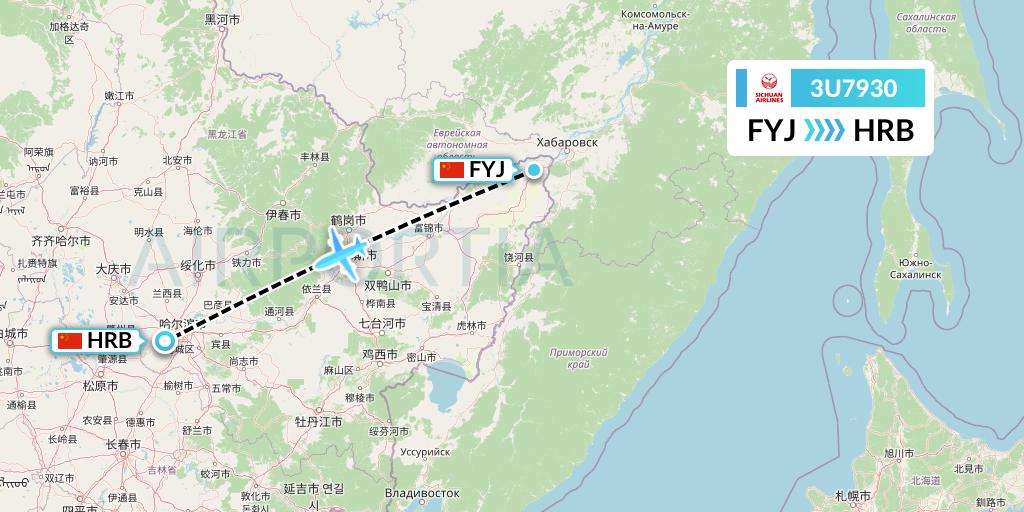 3U7930 Sichuan Airlines Flight Map: Fuyuan to Harbin