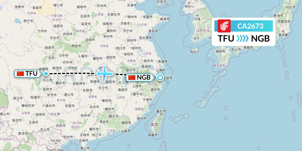 CA2673 Air China Flight Map: Chengdu to Ningbo
