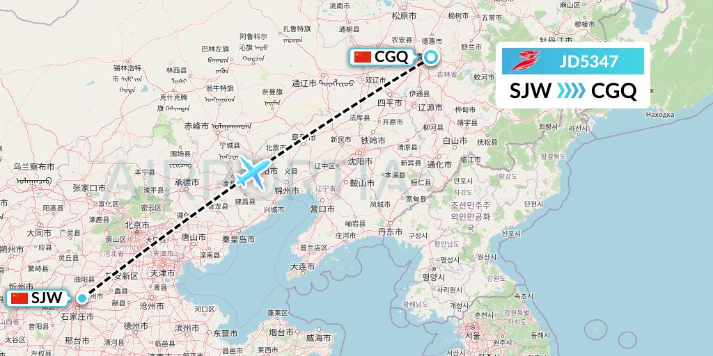 JD5347 Capital Airlines Flight Map: Shijiazhuang to Changchun