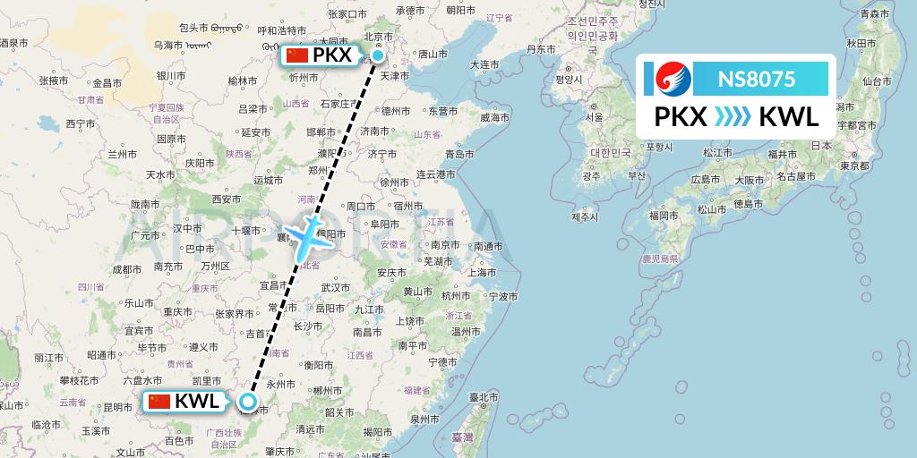 NS8075 Hebei Airlines Flight Map: Beijing to Guilin
