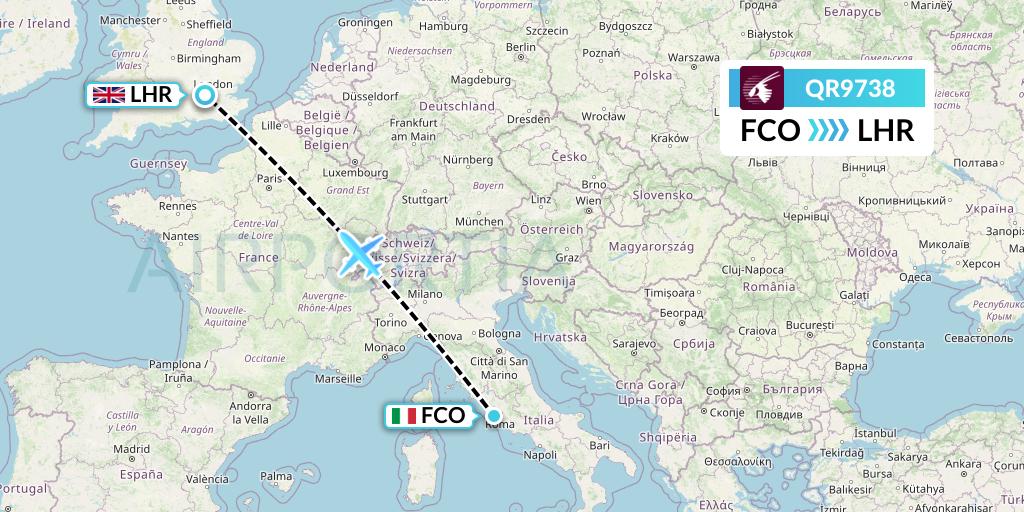 QR9738 Qatar Airways Flight Map: Rome to London