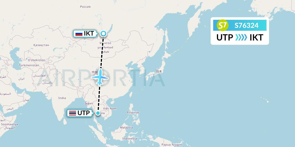 S76324 S7 Airlines Flight Map: Rayong to Irkutsk