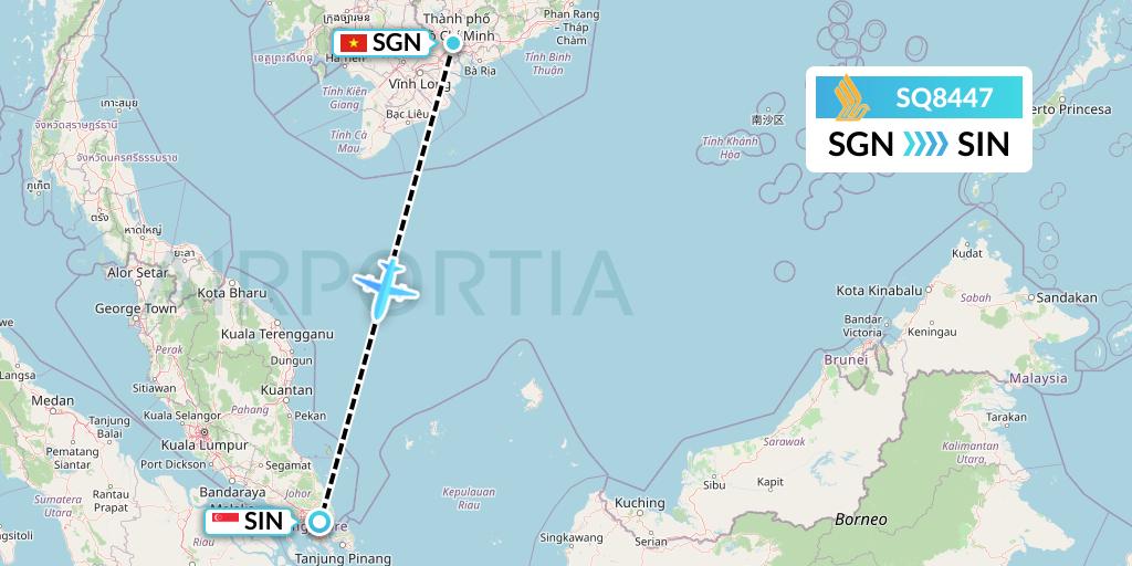 SQ8447 Singapore Airlines Flight Map: Ho Chi Minh City to Singapore