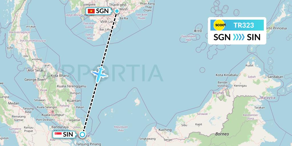 TR323 Tigerair Flight Map: Ho Chi Minh City to Singapore