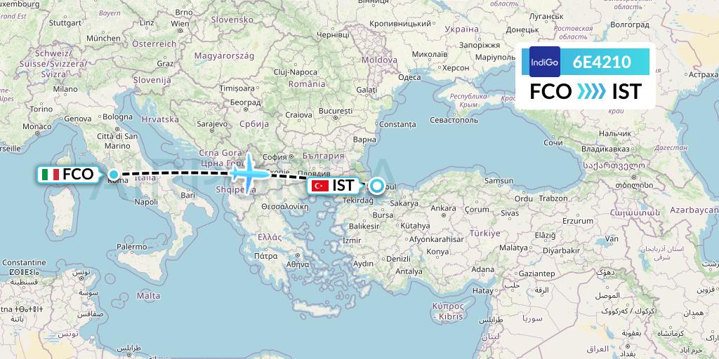 6E4210 IndiGo Airlines Flight Map: Rome to Istanbul