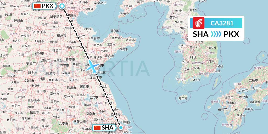 CA3281 Air China Flight Map: Shanghai to Beijing