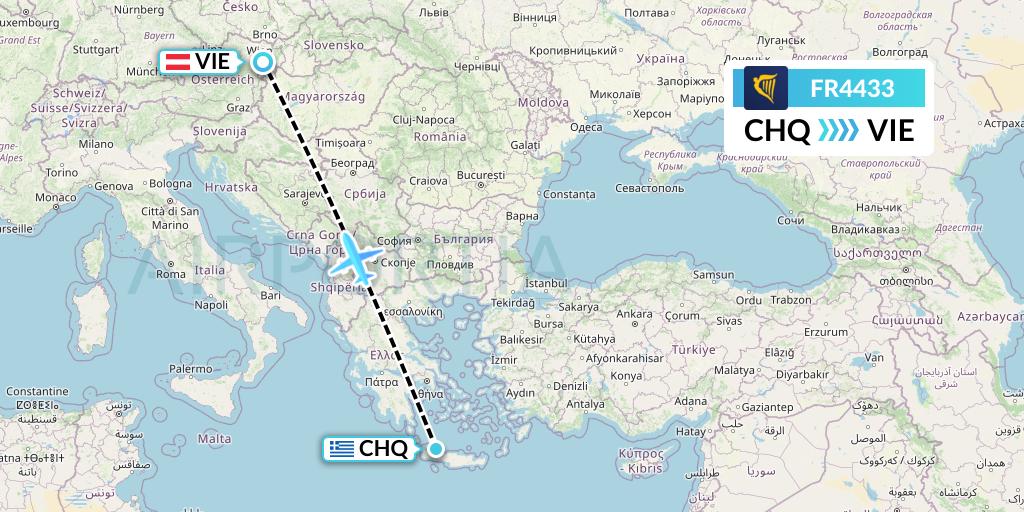FR4433 Ryanair Flight Map: Chania to Vienna