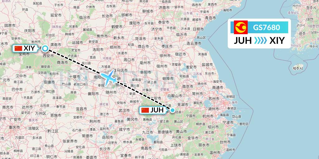 GS7680 Tianjin Airlines Flight Map: Chizhou to Xi'an
