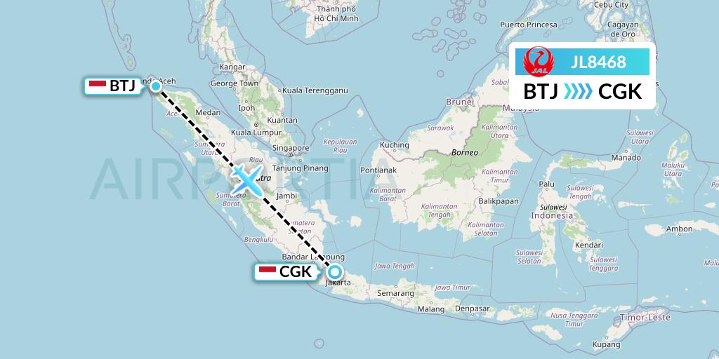 JL8468 Japan Airlines Flight Map: Banda Aceh to Jakarta