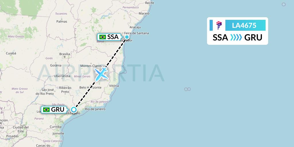 LA4675 LAN Airlines Flight Map: Salvador to Sao Paulo