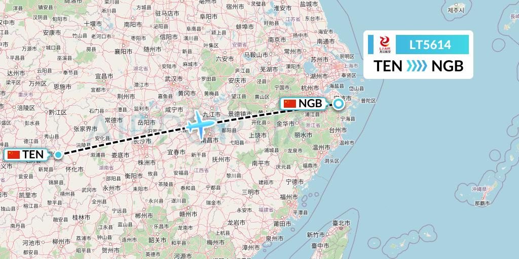 LT5614 LongJiang Airlines Flight Map: Tongren to Ningbo