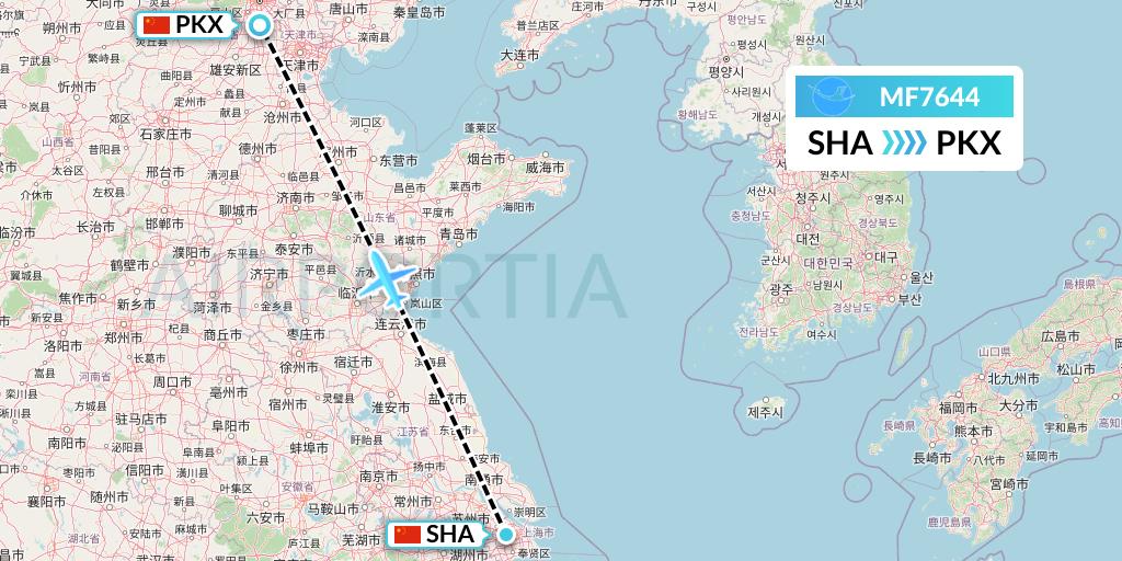 MF7644 Xiamen Airlines Flight Map: Shanghai to Beijing