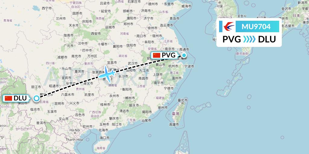 MU9704 China Eastern Airlines Flight Map: Shanghai to Dali