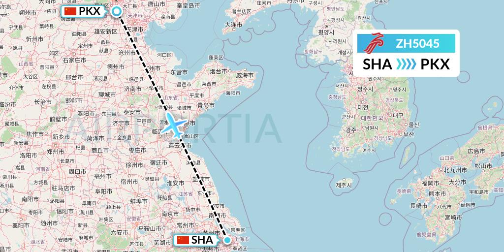 ZH5045 Shenzhen Airlines Flight Map: Shanghai to Beijing