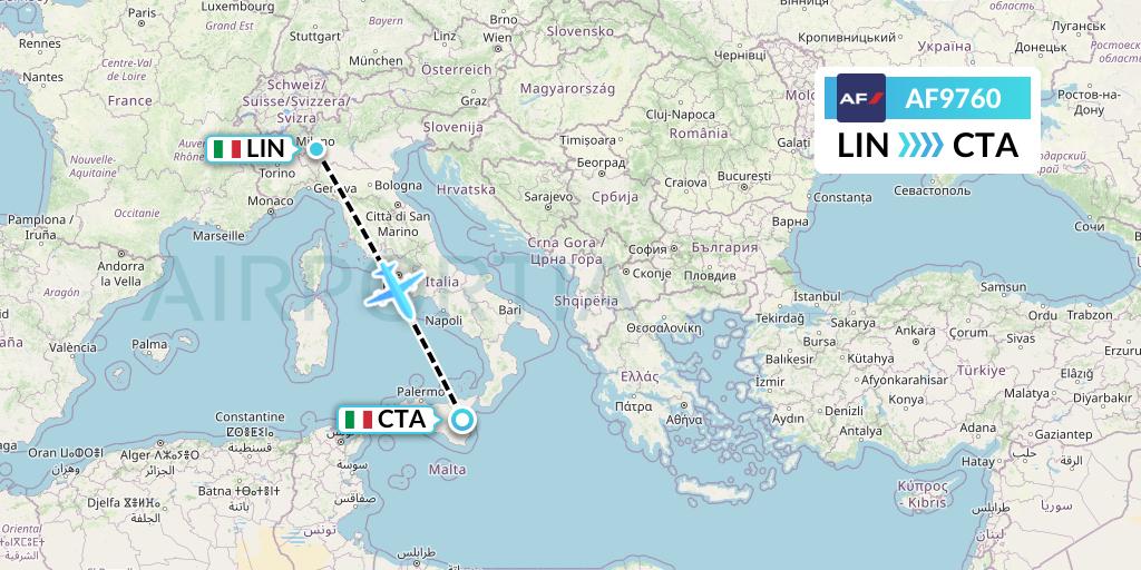 AF9760 Air France Flight Map: Milan to Catania