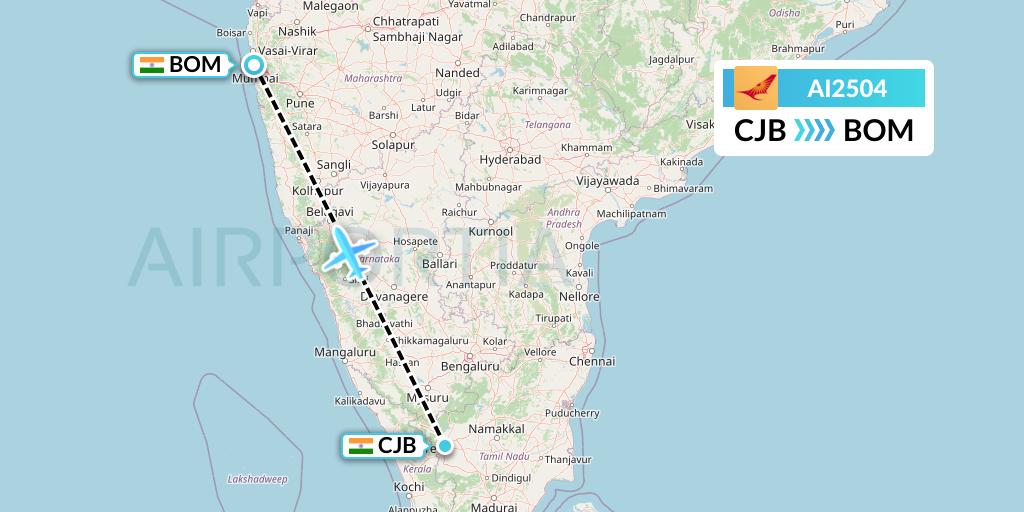 AI2504 Air India Flight Map: Coimbatore to Mumbai