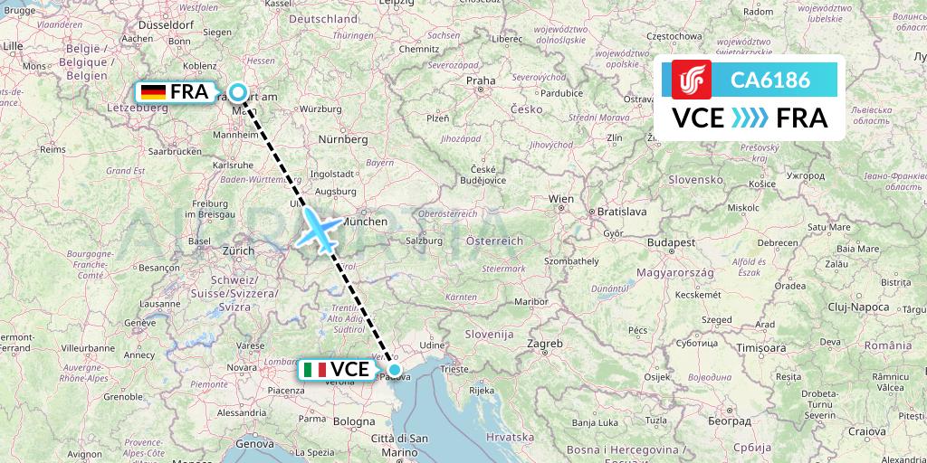 CA6186 Air China Flight Map: Venice to Frankfurt