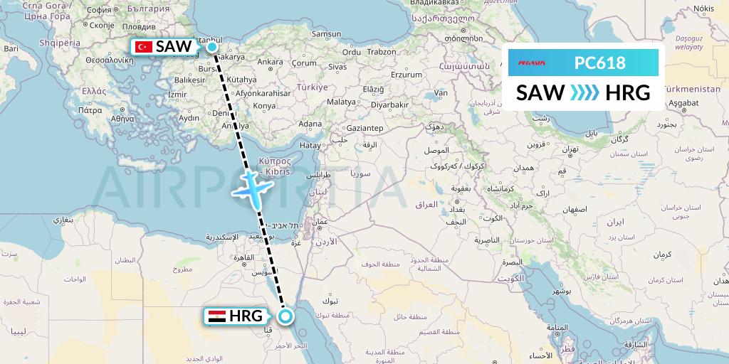 PC618 Pegasus Airlines Flight Map: Istanbul to Hurghada
