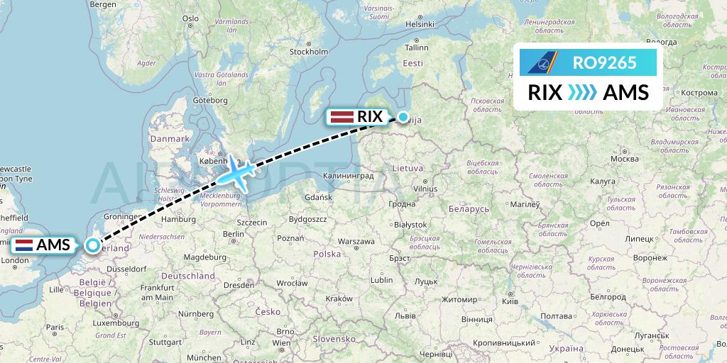 RO9265 Tarom Flight Map: Riga to Amsterdam