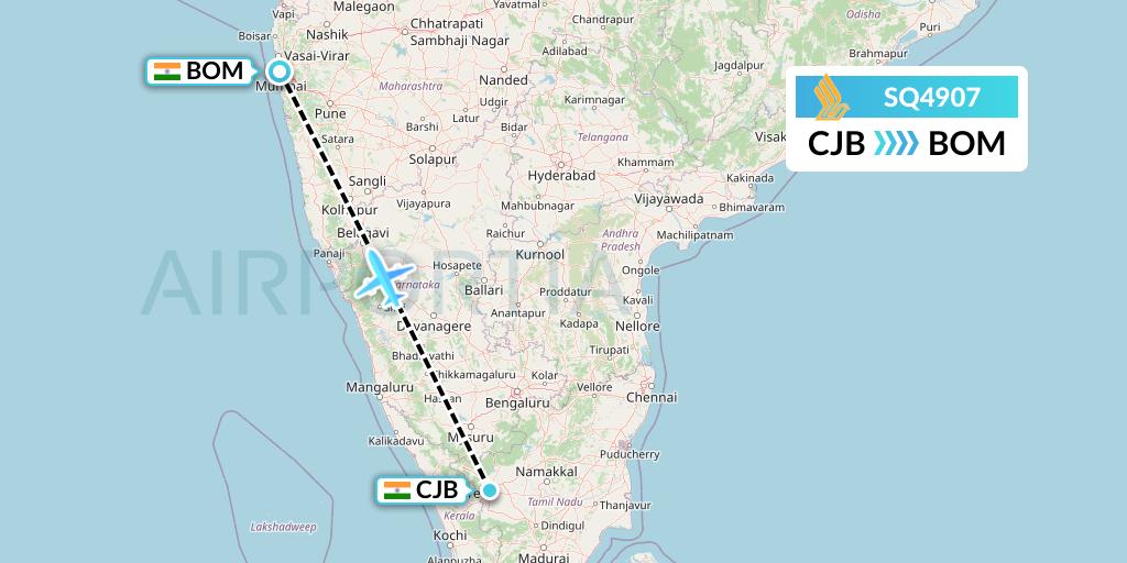 SQ4907 Singapore Airlines Flight Map: Coimbatore to Mumbai
