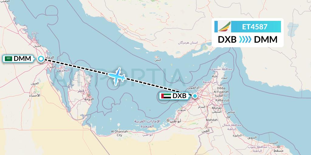 ET4587 Ethiopian Airlines Flight Map: Dubai to Dammam
