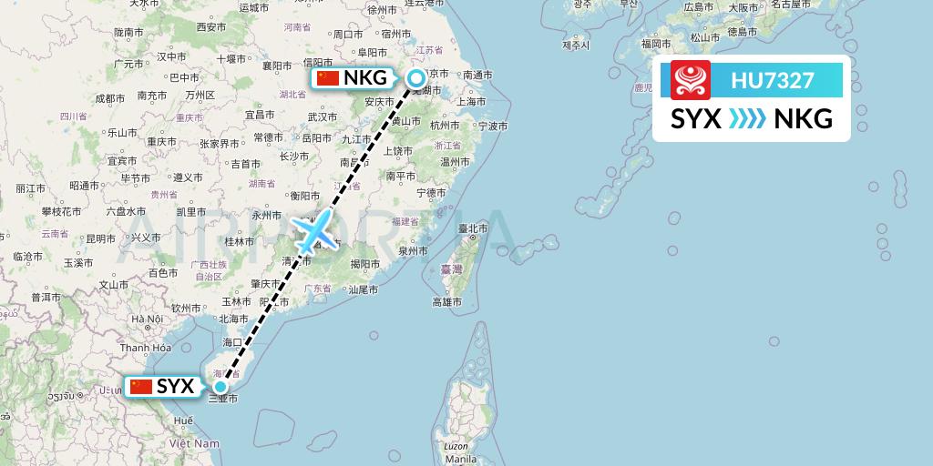 HU7327 Hainan Airlines Flight Map: Sanya to Nanjing