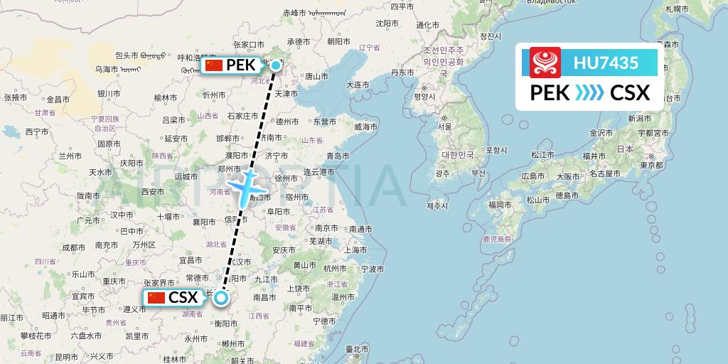HU7435 Hainan Airlines Flight Map: Beijing to Changsha