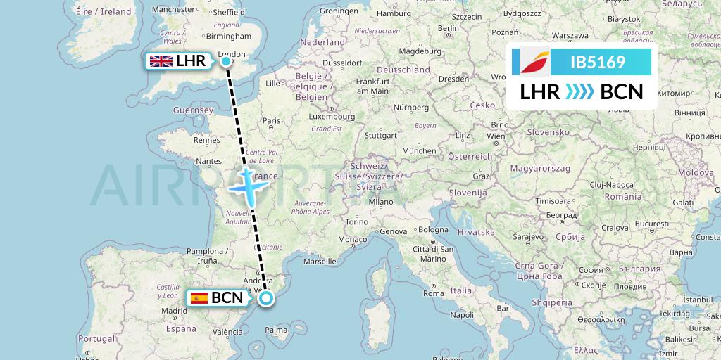IB5169 Iberia Flight Map: London to Barcelona